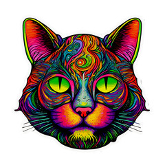 psychedelic sticker of cat made with generative ai