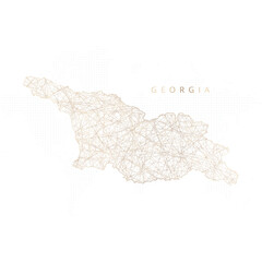 Low poly map of Georgia. Gold polygonal wireframe. Glittering vector with gold particles on white background. Vector illustration eps 10.