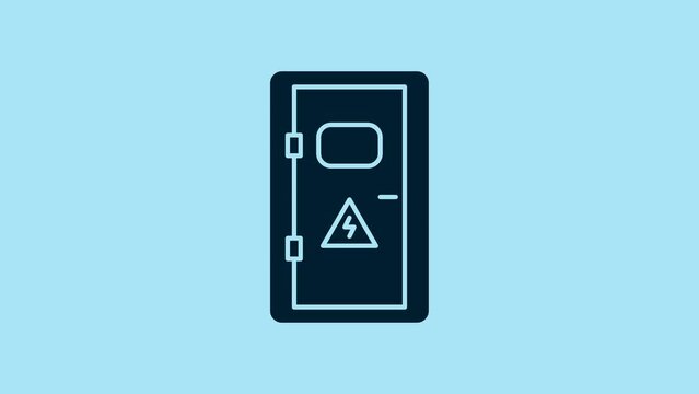 Blue Electrical cabinet icon isolated on blue background. 4K Video motion graphic animation