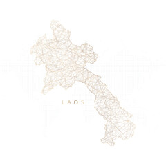 Obraz premium Low poly map of Laos. Gold polygonal wireframe. Glittering vector with gold particles on white background. Vector illustration eps 10.