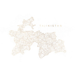 Low poly map of Tajikistan. Gold polygonal wireframe. Glittering vector with gold particles on white background. Vector illustration eps 10.