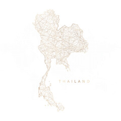 Low poly map of Thailand. Gold polygonal wireframe. Glittering vector with gold particles on white background. Vector illustration eps 10.
