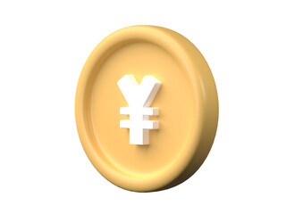 3D Yen coin isolated on transparent background PNG file format.