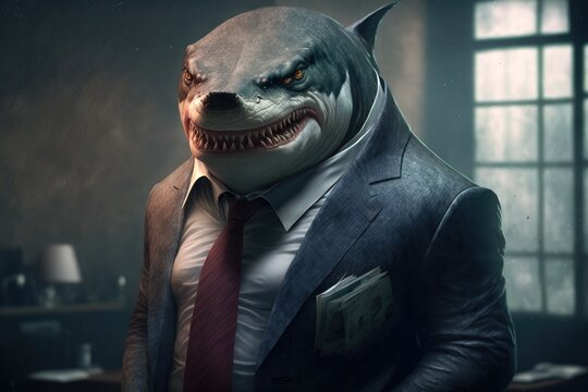 Portrait of a Loan Shark dressed in a formal business suit, generative ai