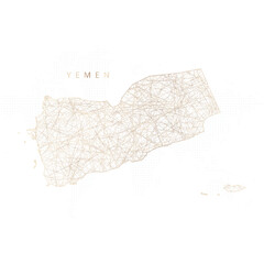 Low poly map of Yemen. Gold polygonal wireframe. Glittering vector with gold particles on white background. Vector illustration eps 10.