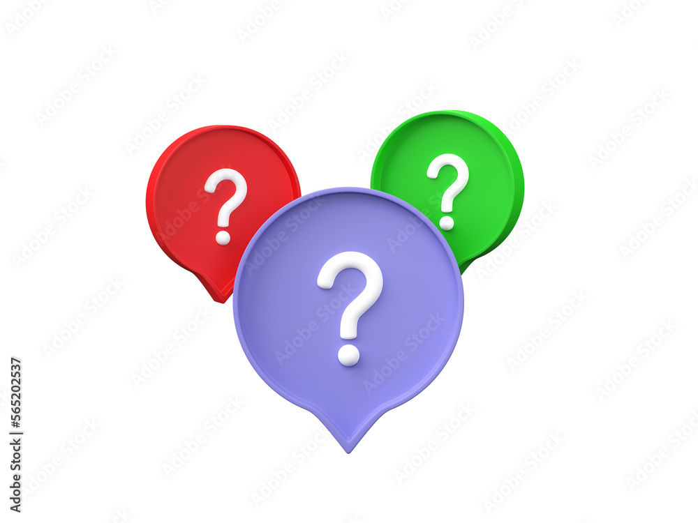 Poster 3d question mark in speech bubble icon isolated on transparent background png file format.
