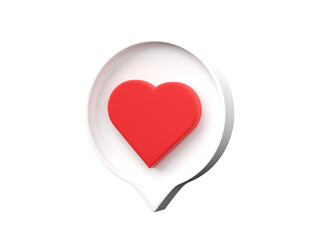 3D social media notification love like heart icon isolated on transparent background PNG file format.