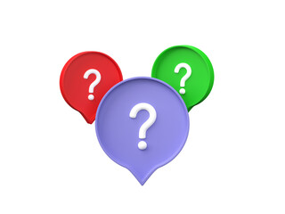 3D question mark in speech bubble icon isolated on transparent background PNG file format.