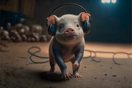 Cute Baby Anima Wearing Headphones And Listenning Music