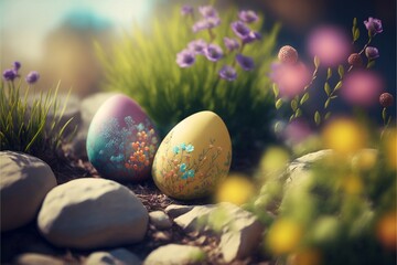 ultr arealistic photo of a easter eggs in a fairy tale forest