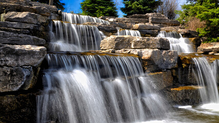 Nature background.  Prolonged exposure to the waterfall flowing water.