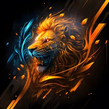 epic lion with fire logo created using AI Generative Technology