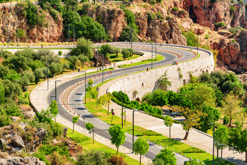 View of winding road to Konyaalti Beach, Antalya, Turkey