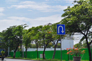 U-Turn Right Traffic Road Sign in Indonesia.
