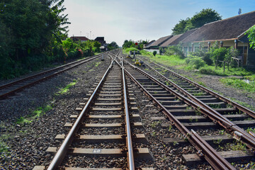 Fototapeta na wymiar Railroad junction with track switches. Track field with track switch