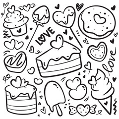 Hand Drawn Chocolate cake, Valentines Day Doodle Element