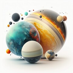 Planets with white background made with generative AI