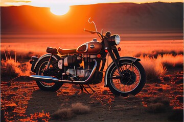 motorcycle on sunset background. Genarative AI