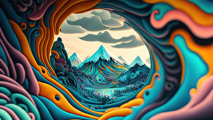 Surreal psychedelic landscape. Generative AI