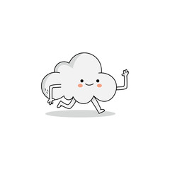 Cute cloud cartoon character running away