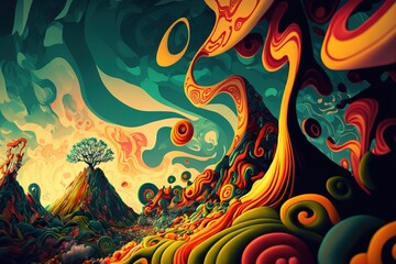 Fototapeta na wymiar Surreal psychedelic landscape. Generative AI