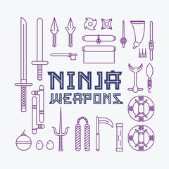 Fototapeta na wymiar Ninja weapon icons (including secret weapons) in line art style