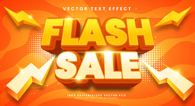 Flash sale 3d editable vector text style effect with orange theme