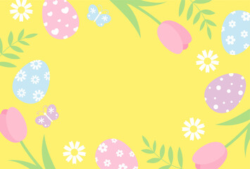 easter vector background with eggs and flowers for banners, cards, flyers, social media wallpapers, etc.