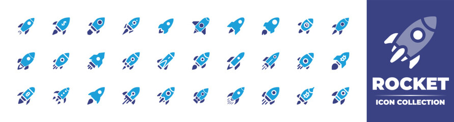 Rocket icon set full style. Solid, disable, gradient, duotone, regular, thin. Vector illustration and transparent icon. - obrazy, fototapety, plakaty