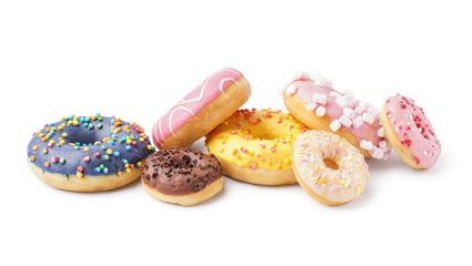 Delicious glazed donuts isolated on white background