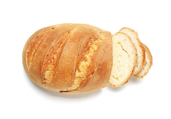Loaf of fresh sliced bread isolated on white background