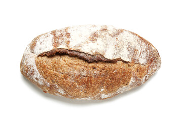 Loaf of fresh rye bread isolated on white background