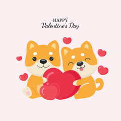 Set of cute Shaiba Dog in love for Valentine day. Animal cartoon style.
