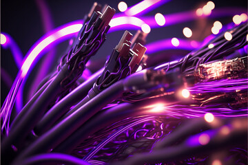 fiber optic cables, purple, close up 