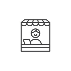 Store, front office line vector icon. Man using laptop