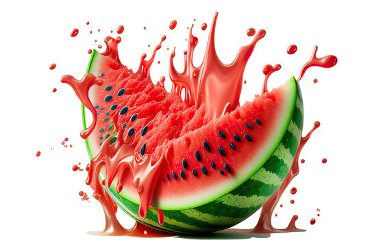 Slice Of Watermelon With Juice Splash