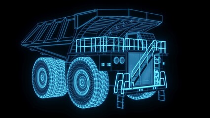 3D rendering illustration convoy construction blueprint glowing neon hologram futuristic show technology security for premium product business finance