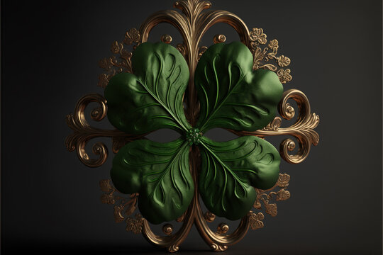 Four Leaf Clover Plaque on a Dark Background ~ Created with Generative AI