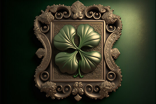 Detailed Plaque with a Four Leaf Clover for St Patrick's Day ~  Created with Generative AI