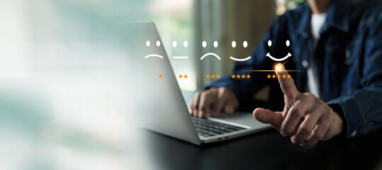 Customer services best excellent business rating experience. Satisfaction survey concept. user give...