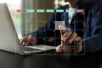 Project management concept , analyst working with computer in management system to make report with...