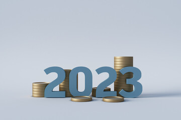 Coins and graph on white, 3d rendering
