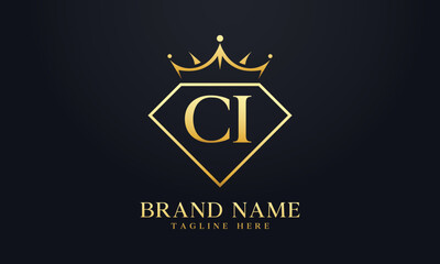 Diamond crown vector. Luxury queen logo for jewelry vector with letters