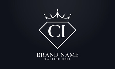 Diamond crown vector. Luxury queen logo for jewelry vector with letters