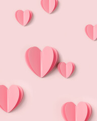 Pink hearts on pink color background, minimal trend pattern, pastel monochrome pink print as...
