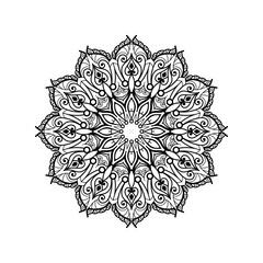 Decorative mandala for Mehndi, wedding, tattoo, islam. Hand drawn pattern. Coloring book page.