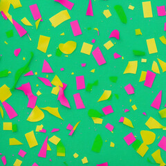Carnival confetti on a green background, yellow background with carnival confetti, carnival confetti. AI. Generativa. Generative AI
