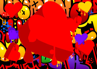 Graffiti Love Background with Hearts. Abstract modern Valentine's Day street art decoration performed in urban painting style.
