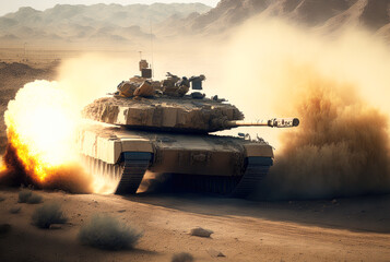 M1 Abrams tank in action, american War Concept - Generative AI