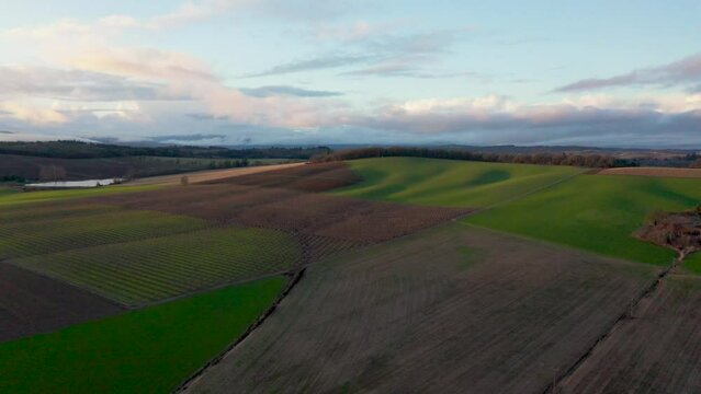 Evening Aerial Flyover of Willamette Valley Oregon Farmland, Mixed Land Use